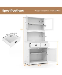 Gouun Tall Sideboard Storage Cabinet with 2 Drawers and Glass Doors