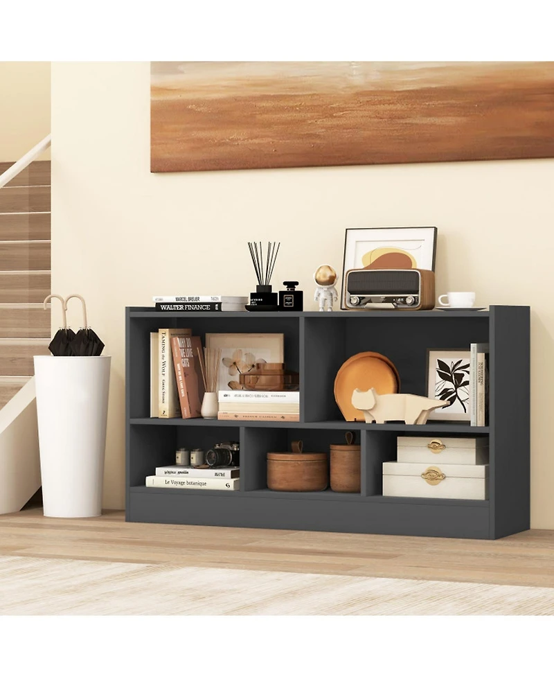 Gouun Kids 2-Shelf Bookcase 5-Cube Wood Toy Storage Cabinet Organizer