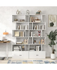 Gouun 6-Tier S-Shaped Bookshelf Freestanding Cabinet Doors Display