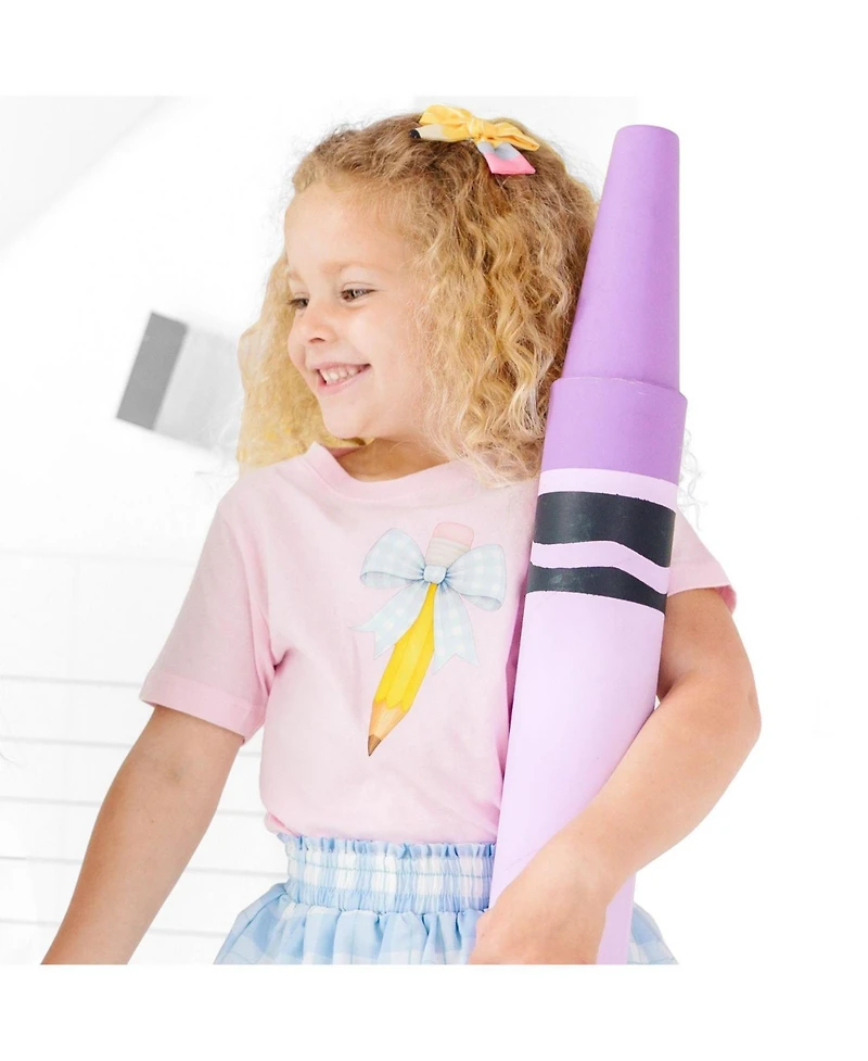 Sweet Wink Little Girls Blue Plaid Pencil Bow Short Sleeve T-Shirt