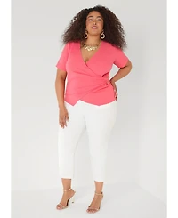Ashley Stewart Plus Embellished Faux Wrap Women's Top