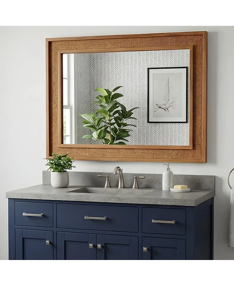 Laoties 20" x 30" Rattan Wall Mirror, Farmhouse Bathroom Vanity Mirror for Entryway and Living Room