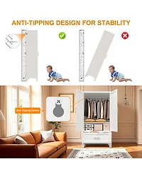 60" Tall Metal Storage Cabinet with 1 Drawer and Hanging Rod Wardrobe 2 Doors Wardrobe Closet with Shelf