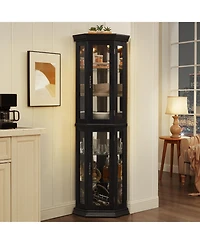 sumyeg Corner Glass Curio Cabinet Led Lit Display with Adjustable Tempered Shelves
