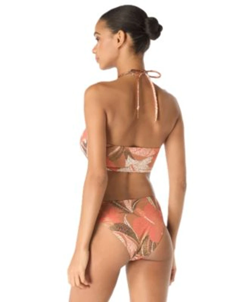 Vince Camuto Womens Printed Crossover Neck Top High Cut Swim Bottoms