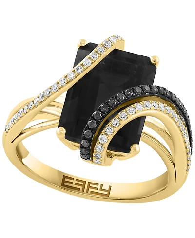 Effy Collection Onyx, White Diamond (1/5 ct. t.w.) & Black Diamond (1/10 ct. t.w.) Ring in 14k Yellow Gold