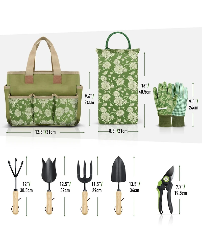 Xdovet 8-Piece Gardening Tool Set with Wooden Handles Heavy-Duty and Durable