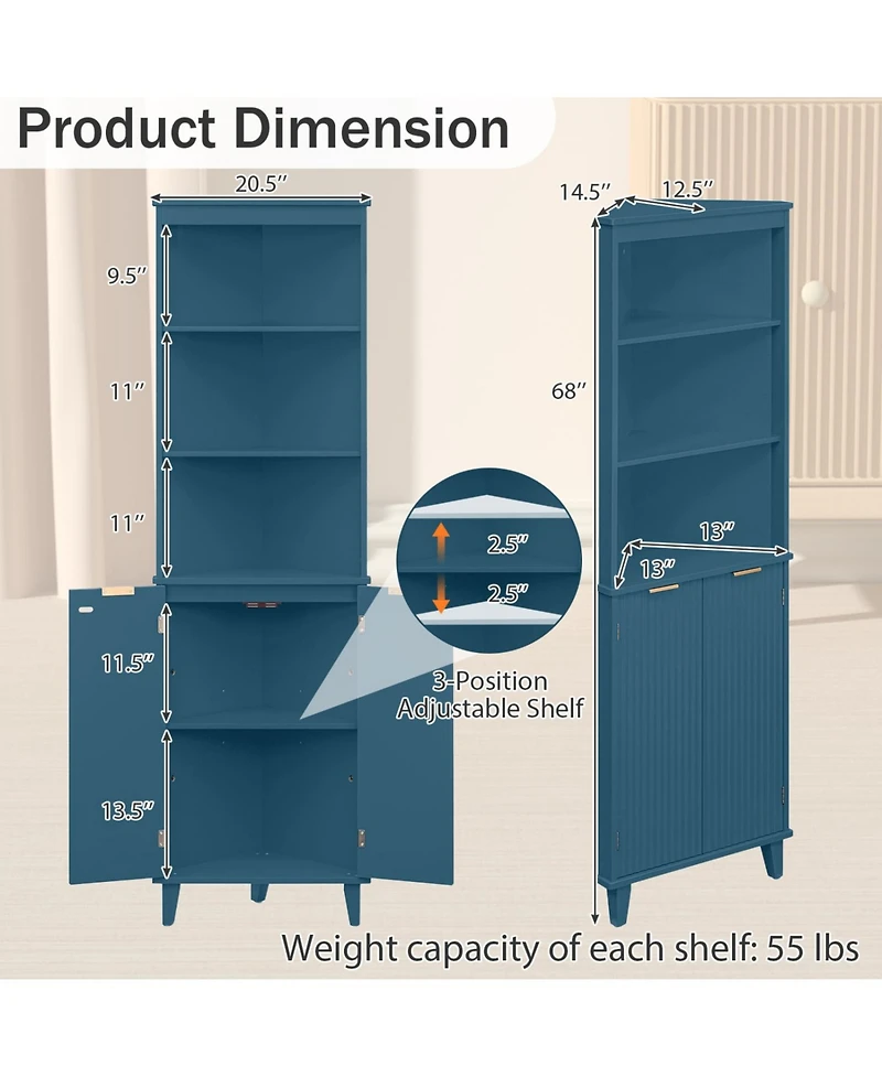Volenca 68-in Tall Bathroom Floor Storage Cabinet with Fluted Doors, 55-lb per Shelf