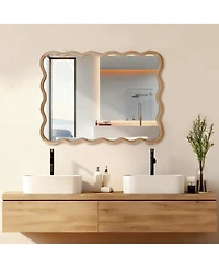 Laoties 30" x 40" Wavy Wall Mirror, Solid Wood Bathroom Vanity Mirror for Bedroom, Entryway and Living Room