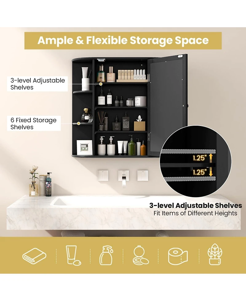 Volenca Wall-Mounted Bathroom Mirror Cabinet with Open Shelves, 26-in W