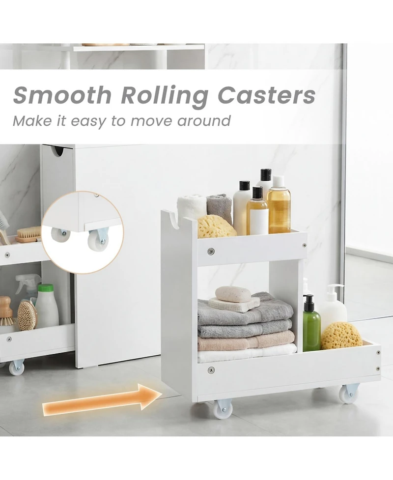 Volenca Slim Freestanding Bathroom Cabinet with Slide-Out Cart and Open Shelves, 45-in H