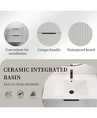 Phying 30 Inch Modern Fluted Bathroom Vanity Wall Mounted Floating Cabinet Sink Stylish Space Saving Bathroom Furniture for Home Apartment