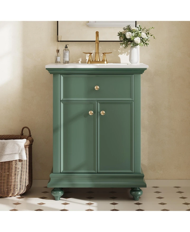 Phying 24 Inch Modern French Bathroom Vanity Elegant Freestanding Bathroom Cabinet with Ball Turned Legs Vintage Home Bathroom Furniture