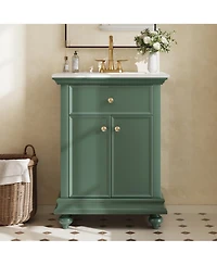 Phying 24 Inch Modern French Bathroom Vanity Elegant Freestanding Bathroom Cabinet with Ball Turned Legs Vintage Home Bathroom Furniture