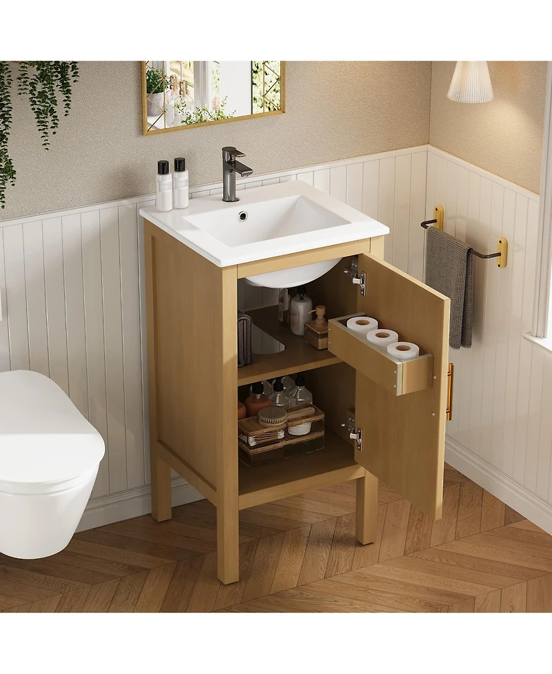 Phying 18 Inch Small Space Bathroom Cabinet with Soft Closing Hinges Space Saving Storage Furniture for Compact Bathrooms Apartments