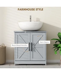 Phying Farmhouse Bathroom Sink Cabinet Freestanding Pedestal Sink Storage Cabinet with Barn Doors and Adjustable Shelf