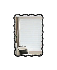 Laoties 40" x 28" Wavy Solid Wood Wall Mirror, Modern Decorative Mirror for Living Room and Entryway