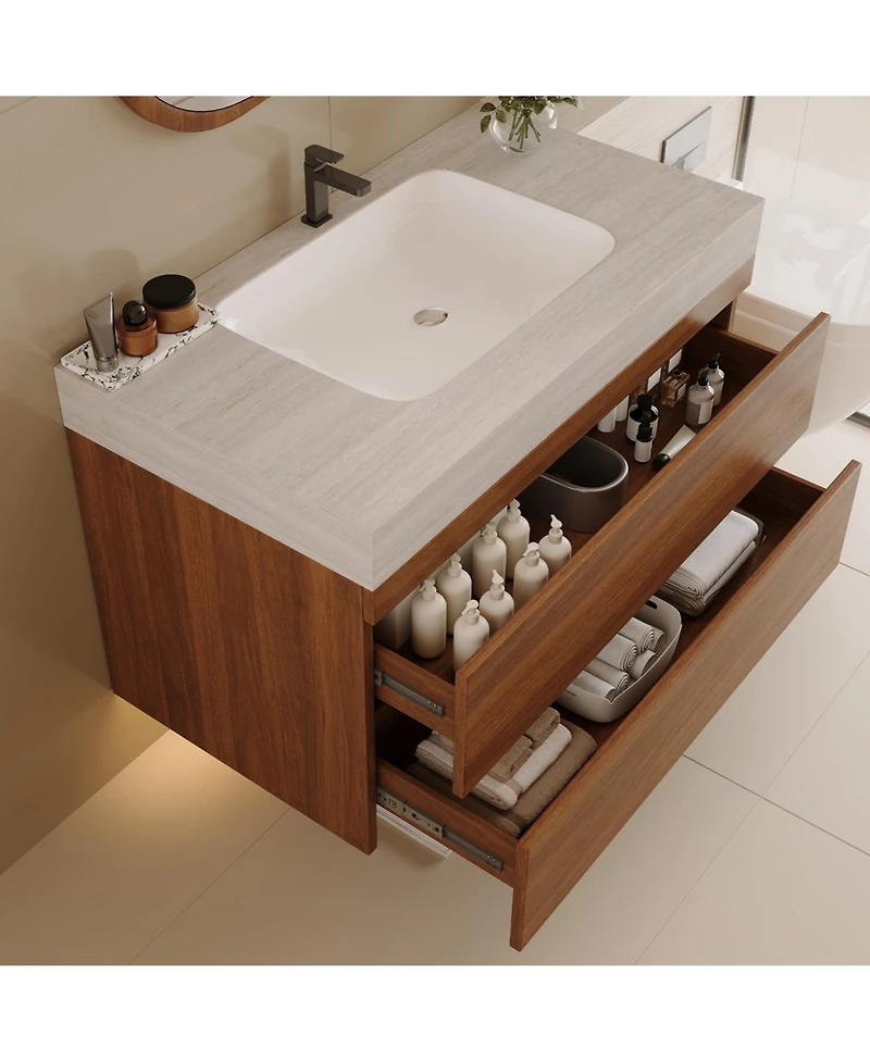 Phying 29.9 Inch Modern Floating Bathroom Vanity Wall Mounted Bath Cabinet Sink Space Saving Bathroom Furniture for Small Bathrooms Apartments