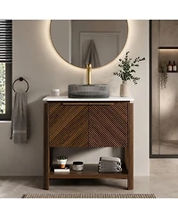 Phying 30 Inch Indigo Bathroom Vanity with Sink Freestanding Dark Walnut Woodgrain Plywood Storage Cabinet with Open Shelf for Bathroom Decor