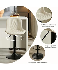 Rainsken Contemporary Adjustable Barstool Set of 2, Faux Leather Swivel Seats with Back, Counter Height Metal Chairs, for Bar, Kitchen, Dining Room