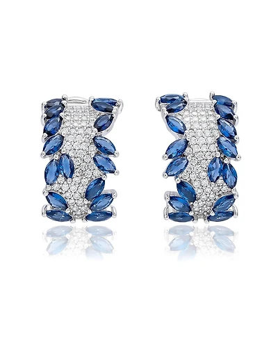 Suzy Levian New York Sterling Silver Pave Cubic Zirconia Marquise Burst Huggie Earrings