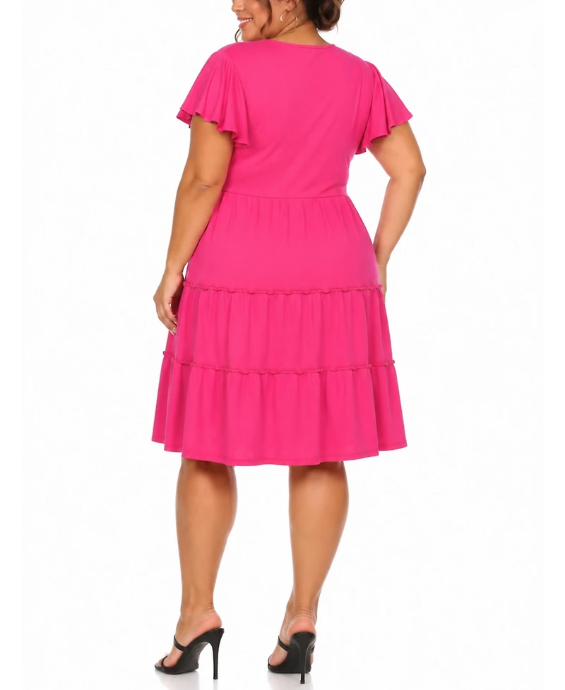 White Mark Plus Ruffle-Sleeve Tiered Dress