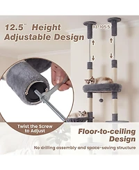 Gymax 6-tier Floor to Ceiling Cat Tree w/Plush Bed Hammock Sisal Scratching Posts