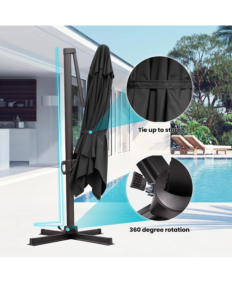 Pellebant Outdoor Patio 10X13Feet Aluminum Cantilever Umbrella with Rod Wheel Base