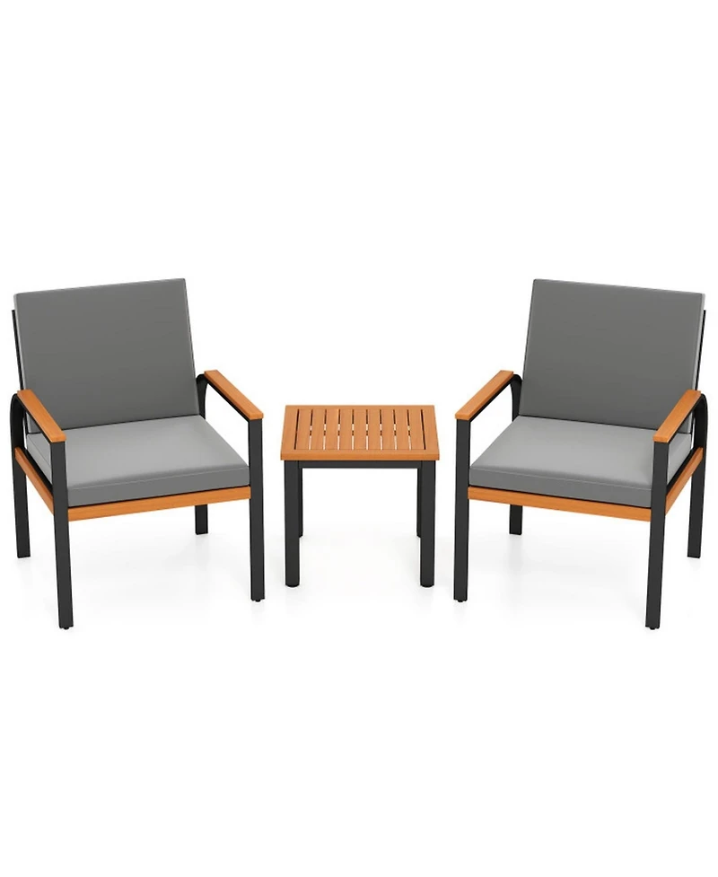 Gouun 3-Piece Acacia Wood and Metal Patio Conversation Set with Cushions