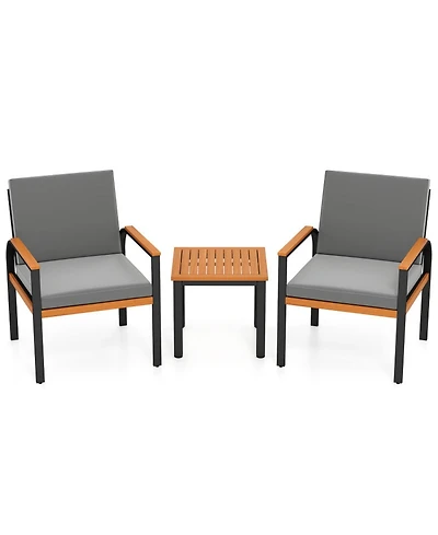 Gouun 3-Piece Acacia Wood and Metal Patio Conversation Set with Cushions