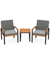 Gouun 3-Piece Acacia Wood and Metal Patio Conversation Set with Cushions