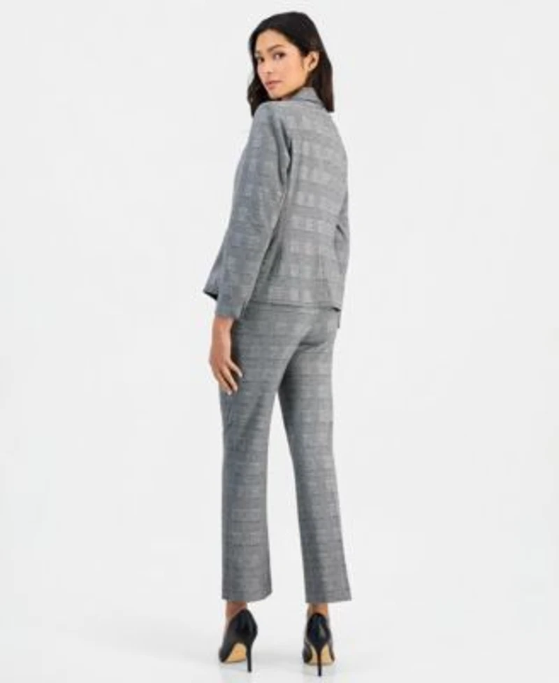 Anne Klein Essentials Petite Plaid One Button Blazer Plaid Pull On Ankle Pants