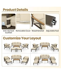 Asagikoiai 6-Piece Outdoor Patio Furniture Set, 7-Seat Steel Frame Conversation Sofa Set