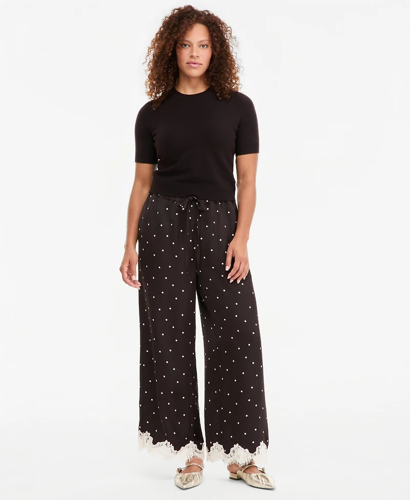 On 34th Women's Pull-On Dot Lace-Trim Wide-Leg Pants, Macy's Exclusive