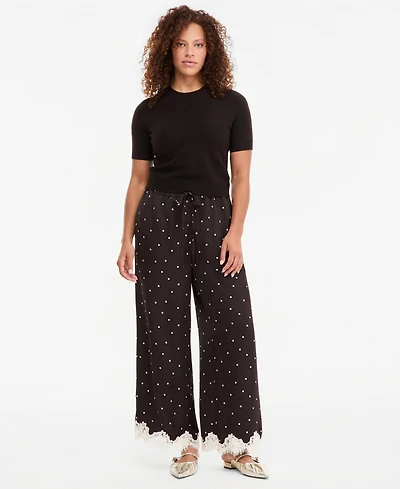On 34th Women's Pull-On Dot Lace-Trim Wide-Leg Pants, Macy's Exclusive