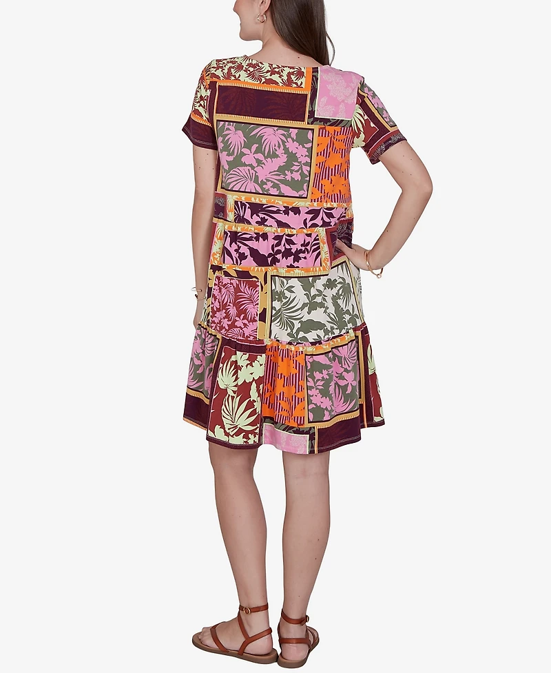 Ruby Rd. Petite Tropical Patchwork Stretch Pocket Dress