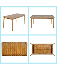 Asagikoiai 7-Piece Acacia Wood Patio Dining Set with Armrest Chairs and Cushions