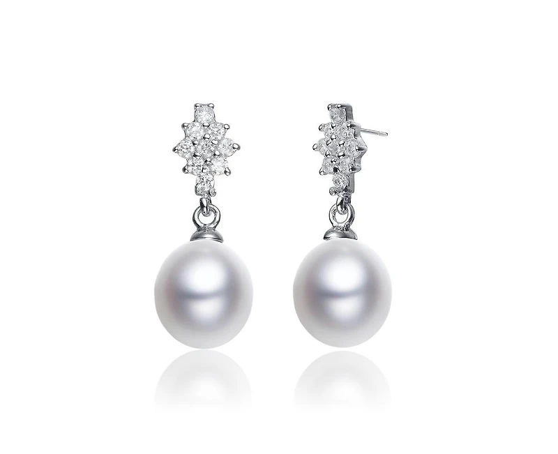 Genevive Elegant Gold Plated Freshwater Pearl Dangle Earrings