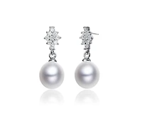 Genevive Elegant Gold Plated Freshwater Pearl Dangle Earrings