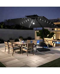Pellebant Outdoor Patio 11x11Feet Aluminum Double Canopy Solar Lights Cantilever Umbrella with Base