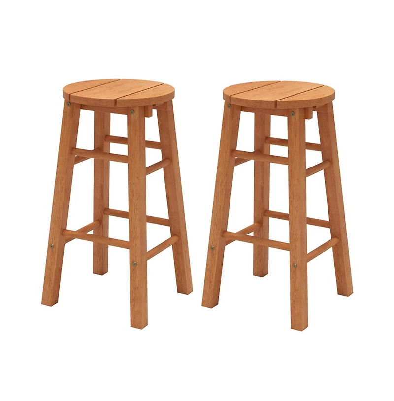 Boyel Living 24-Inch Outdoor Wood Bar Stools Set of 2 with Round Seat and Footrest