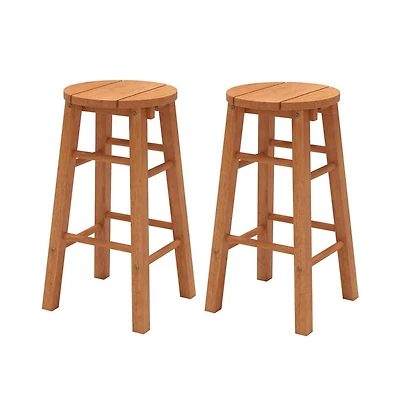 Boyel Living 24-Inch Outdoor Wood Bar Stools Set of 2 with Round Seat and Footrest
