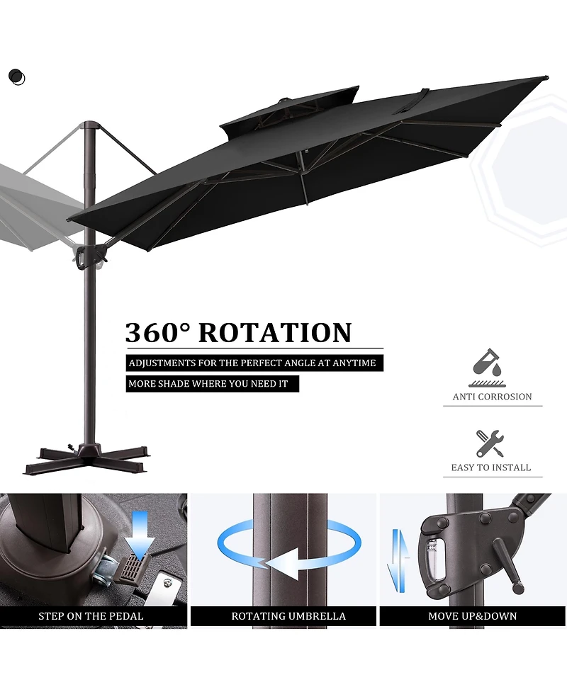 Pellebant Outdoor Patio Double Top 11x11Feet Square Aluminum Cantilever Umbrella with Base Brand