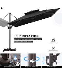 Pellebant Outdoor Patio Double Top 11x11Feet Square Aluminum Cantilever Umbrella with Base Brand