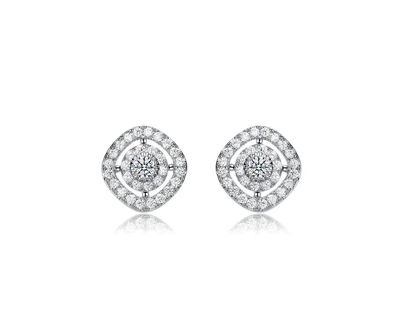 Rachel Glauber Elegant Cz Square Frame Stud Earrings