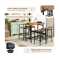 Boyel Living 5 Piece Acacia Wood Bar Table Set Bar Height Table and Chairs with Metal Frame and Footrest