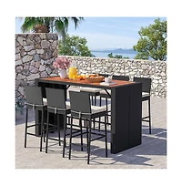 Boyel Living 7 Pieces Patio Rattan Bar Set with Seat Cushions for Porch Yard Garden