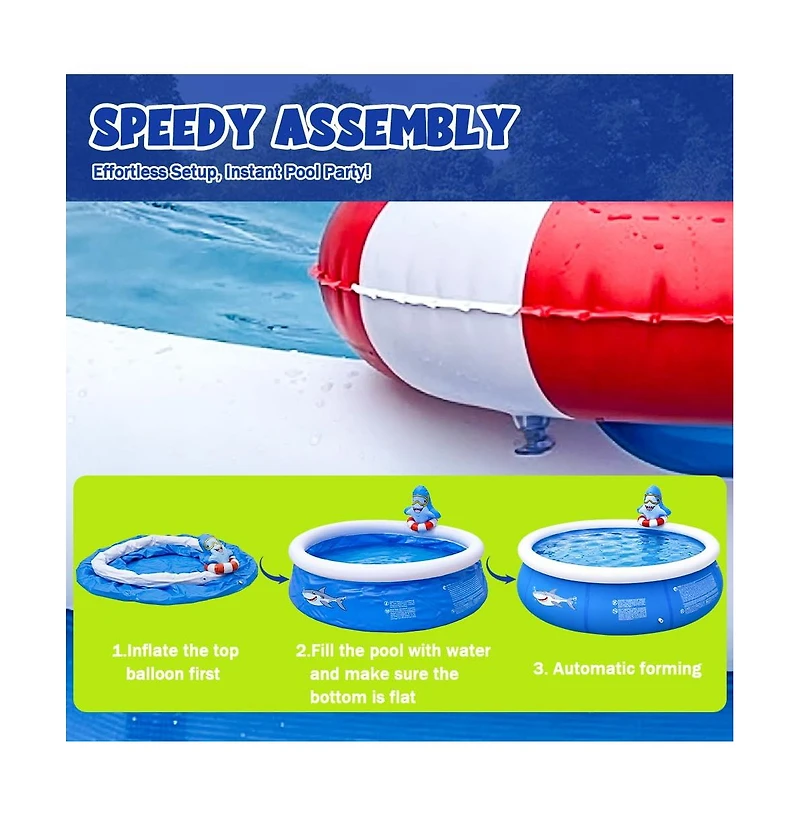 Aofar 8FT Inflatable Shark Sprinkler Pool Kids Adults Outdoor Water Play