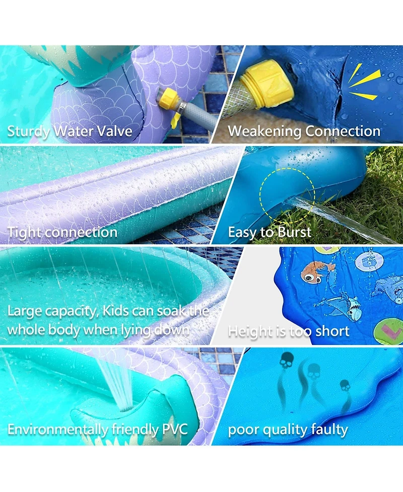 Aofar 68" Mermaid Splash Pad Sprinkler Pool Kids Outdoor Water Play Mat Inflatable Wading Pool Summer Gifts