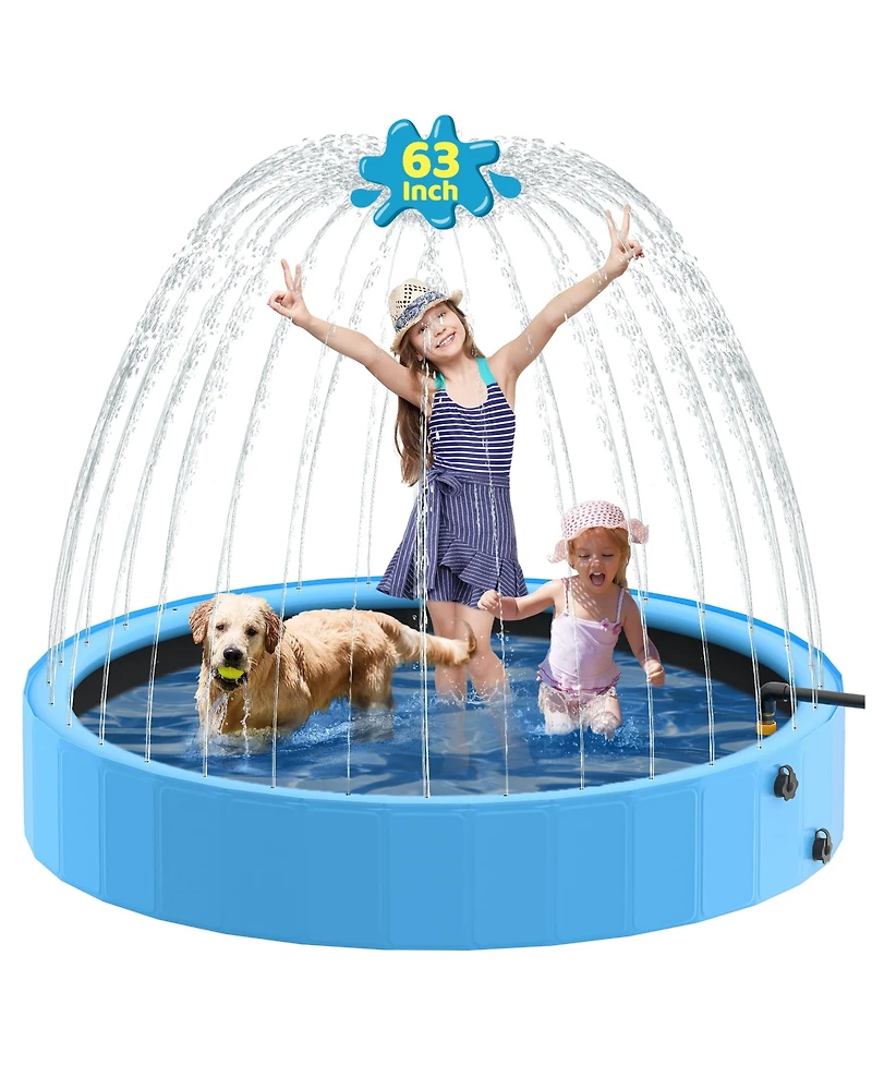 Aofar 63'' Foldable Dog Pool Sprinkler Non-slip Collapsible Bathing Tub Portable Swimming